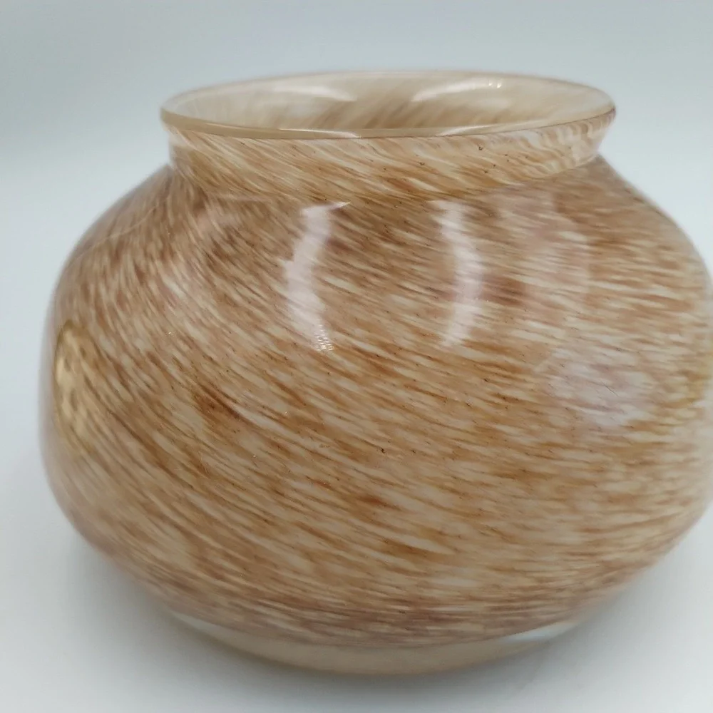 Anthropologie‎ Swirl Glass Rose Bowl Vase Cream Tan Flower Frog Insert Gold Tone